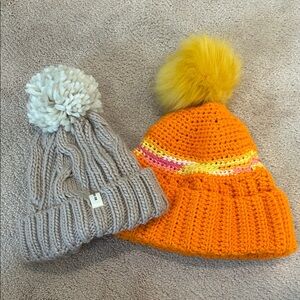 REI Knit Beanies - Cream and Orange. 2 hats